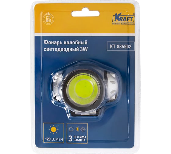 Налобный светодиодный фонарь KRAFT 3W KT 835902