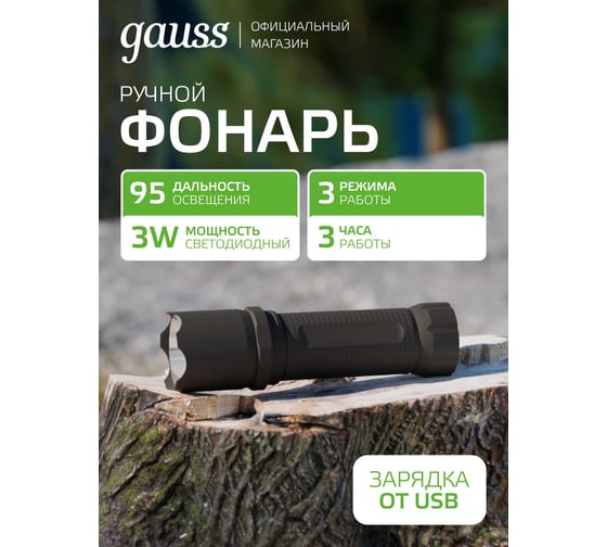 Фонарь ручной GAUSS GFL207 3W 100lm Li-ion 350mAh LED GF207 1