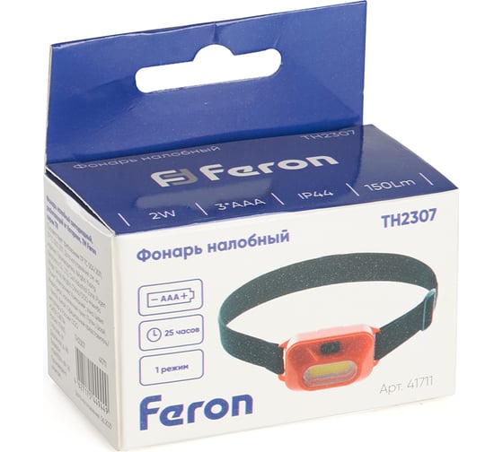 Налобный фонарь FERON ЭКОНОМ на батарейках TH2307 3xAAA 2W COB IP44 пластик 41711