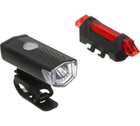 Набор фонарей SILAPRO передний 6.5x2.5см, 1LED, 3 режима, задний 7.5x3см, 5LED, 4 режима, ABS, USB 195-009