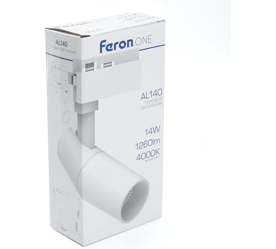 Трековый однофазный светильник FERON на шинопровод, AL140, 32W, 4000К белый, 2880Lm, белый, 41613