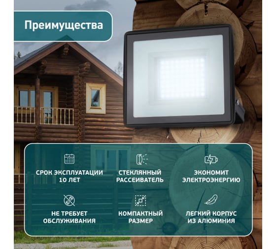 Прожектор светодиодный ОФИСМАГ ЭРА, 100(830)Вт, 6500К, 8000Лм, IP65, черный, LPR-023-0-65K-100 238229