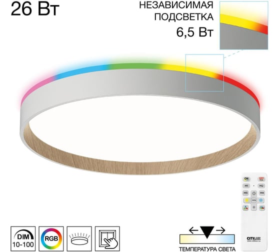 Светильник с пультом Citilux ETALON LED RGB белый+бук CL750320R