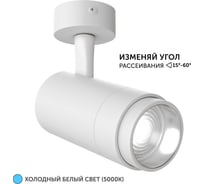 Светодиодный трековый светильник Geniled Track Classic Zoom 20Вт 5000К 90Ra с потолочной чашкой 60x25 Белый 22062_5000_05900_white