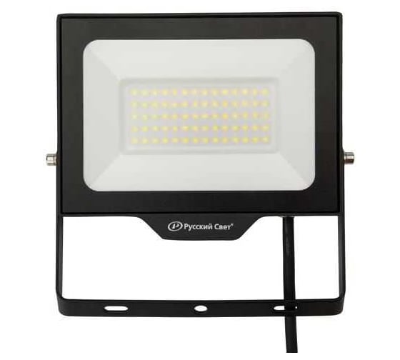 Прожектор светодиодный Русский Свет СДО FL 10 C 50W VW 865 BK CL 192x148x28мм 50Вт 6500К IP65 уличный черн. 15081023055
