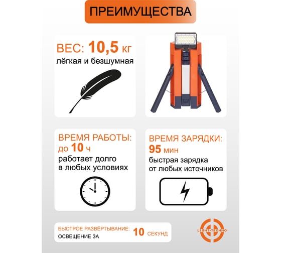 Мачта осветительная на аккумуляторе Light-Techno 1 лампа, 3 АКБ, 15000 Lm LT1100