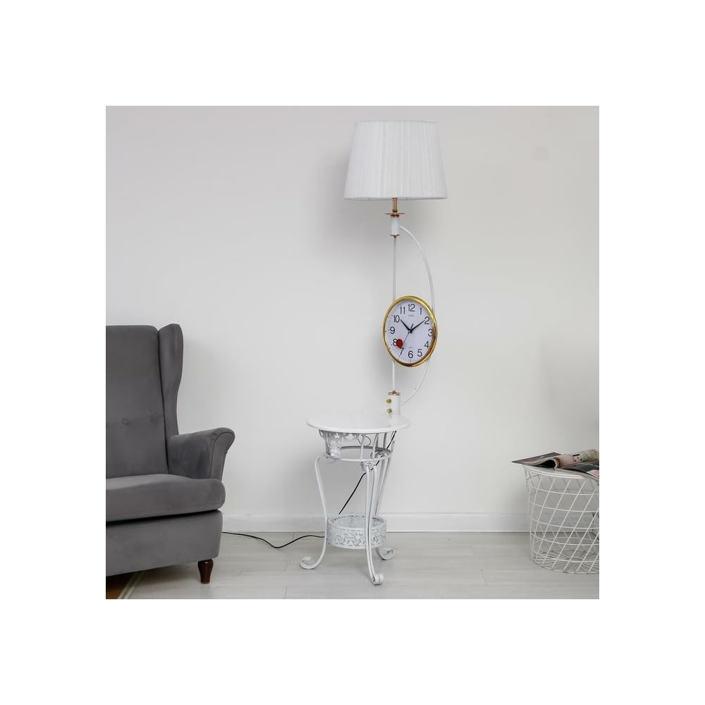 Торшер BayerLux с часами 4416223T/1 E27 40Вт белый 54х40х162 см 4609948 ...