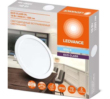 Светильник светодиодный LEDVANCE встраиваемый 18W 6500K DOWNLIGHT ECO IP20 4607194235568