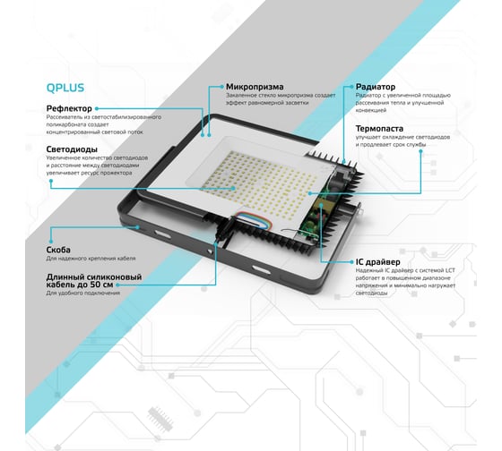 Светодиодный прожектор Gauss Qplus 400W 48000lm 6500K IP65 графитовый 690511400