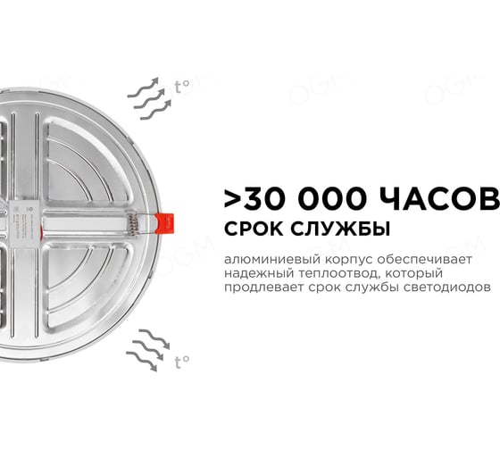Светодиодная круглая встраиваемая панель OGM с регулировкой, 20Вт, 1500Лм, ДБ, 230х24мм. LP-11