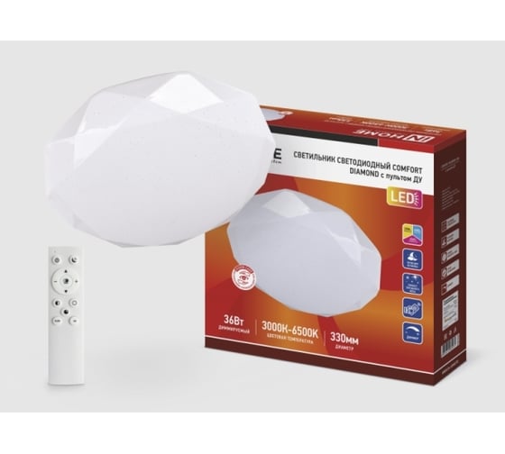 Светодиодный светильник IN HOME COMFORT DIAMOND 36Вт 230В 3000-6500K 2900Лм 330x80мм пульт ДУ 4690612035031