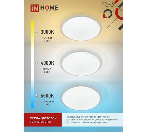 Светодиодный светильник IN HOME COMFORT GALAXY 55Вт 230В 3000-6500K 4400Лм 450x85мм пульт ДУ 4690612035062