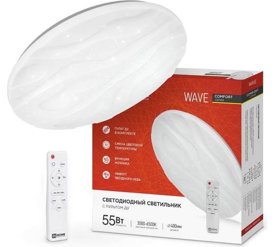 Светодиодный светильник IN HOME COMFORT WAVE 55Вт 230В 3000-6500K 4400Лм 400x75мм пульт ДУ 4690612034911
