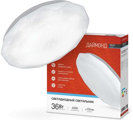 Светодиодный светильник IN HOME серии DECO 36Вт 230В 6500К 3240лм 350х55мм ДАЙМОНД 4690612033730