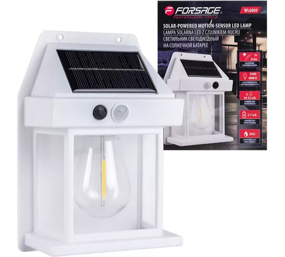 Светильник светодиодный на солнечной батарее Forsage с датчиком движения, 3.7В/1200мАч,SMD2835, 3500-4000, t зарядки 5-7ч, t работы 10-12ч, комплект 3шт. F-WL6009/к-т 3шт/(62126) 1