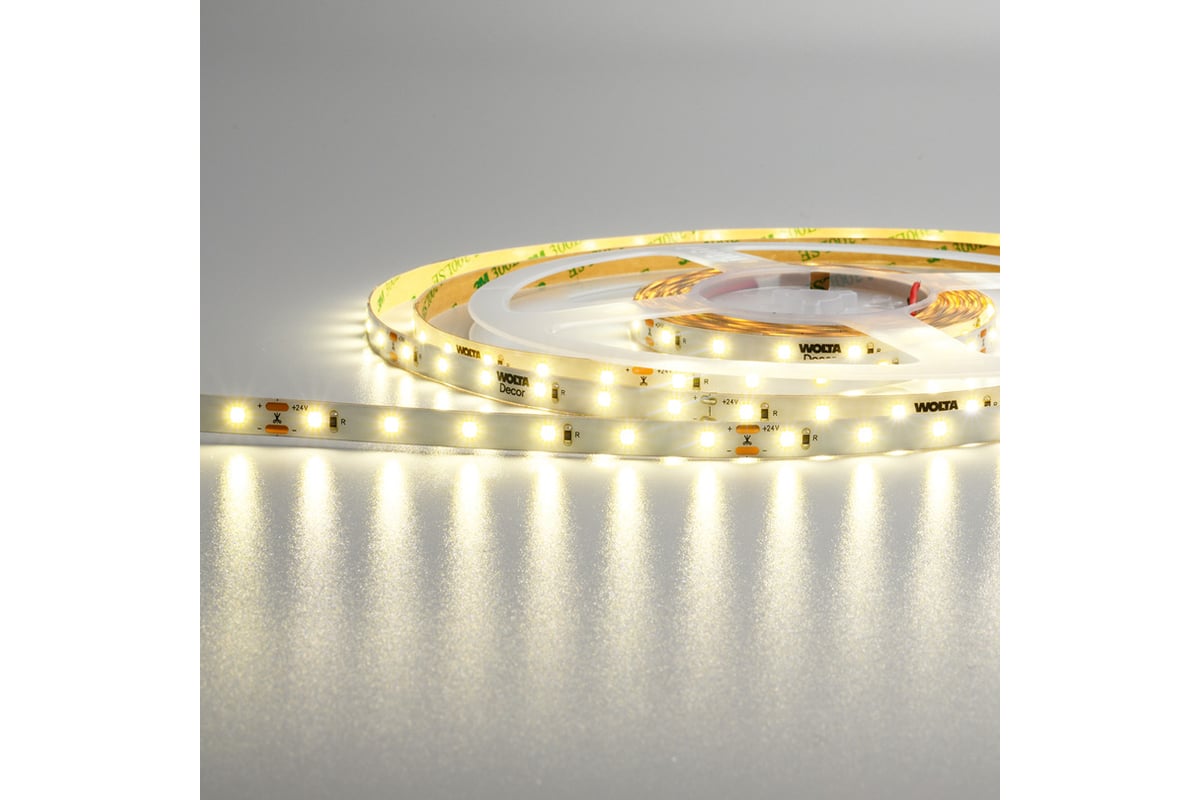 Светодиодная лента Wolta Decor для улицы и дома SMD2835 6Вт 3000К 24В IP65  60led/m WLS2835-6W/3000/24S60-01 - выгодная цена, отзывы, характеристики, 2  видео, фото - купить в Москве и РФ