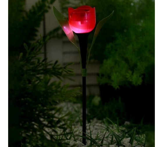 Садовый фонарь Luazon на солнечной батарее "Тюльпан красный" 30.5 см, d-5 см, 1 led, пластик 5363362 1