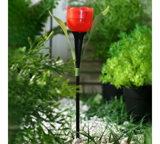 Садовый фонарь Luazon на солнечной батарее "Тюльпан красный" 30.5 см, d-5 см, 1 led, пластик 5363362