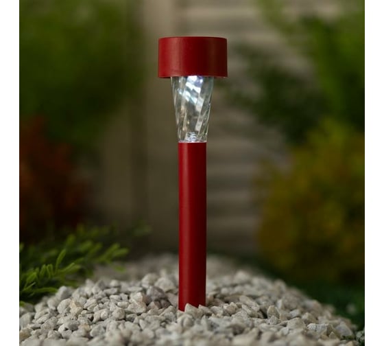 Садовый фонарь Luazon на солнечной батарее Трапеция, 30 см, d=4.5 см, 1 led, пластик, красная ножка 2997282