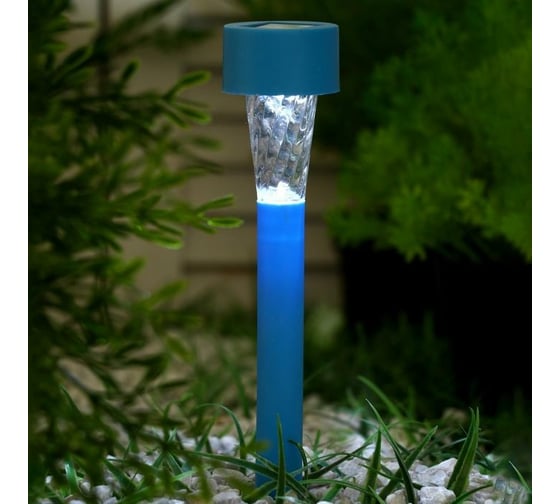 Садовый фонарь Luazon на солнечной батарее Трапеция, 30 см, d=4.5 см, 1 led, пластик, голубая ножка 2997283