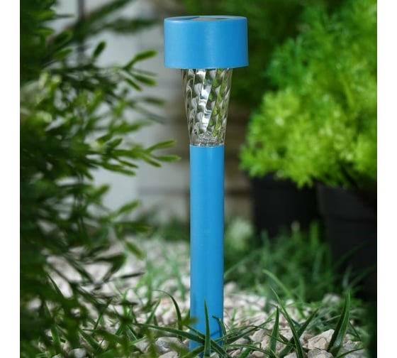 Садовый фонарь Luazon на солнечной батарее Трапеция, 30 см, d=4.5 см, 1 led, пластик, голубая ножка 2997283