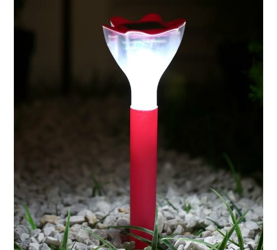 Садовый фонарь Luazon на солнечной батарее "Цветок красный", 32 см, d=6 см, 1 led, пластик 2996759