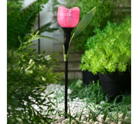 Садовый фонарь Luazon на солнечной батарее Тюльпан розовый 30.5 см, d-5 см, 1 led, пластик 5363361