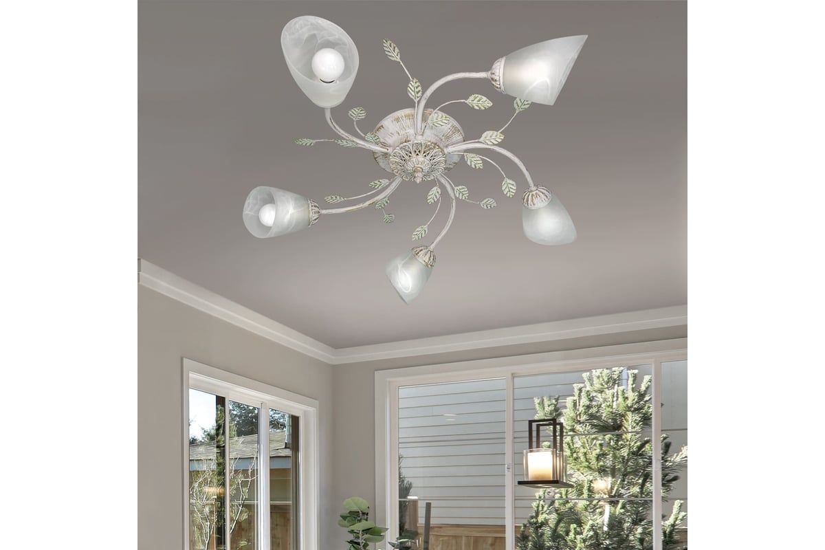 Потолочная люстра ПЕТРАСВЕТ 5 плафона с листочками российского ...