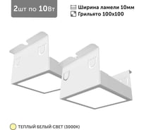Светильник для грильято 2шт по 10Вт 3000К для ячейки 100x100 мм ширина ламели 10 белый встраиваемый Geniled 27172_3000