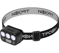 Фонарь налобный светодиодный ТРОФИ GA-105 аккумуляторный, 3+3+3 Bт, сенсорное управление, 5 режимов Б0069572