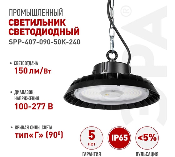 Светильник светодиодный ЭРА SPP-407-090-50K-240 240Вт 5000K IP65 КСС Г 90° гарантия 5 лет Б0069336