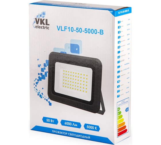 Прожектор VKL electric LED 50W VLF10-50-5000-B 5000К 6000Лм 220V IP65 черный 1/30 1199081