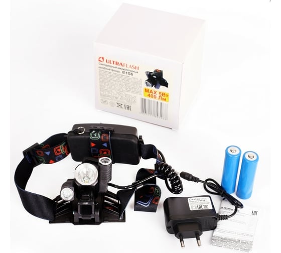 Налобный аккумуляторный фонарь Ultraflash E156 3,7В черный 3LED, 5 Вт, фокус, 2 аккумулятора 4 режима 14660