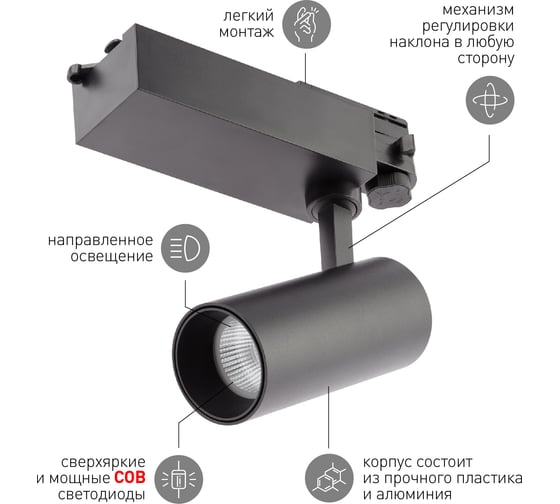 Трековый трехфазный светильник ЭРА SТR303630KB20 узкий луч 3000K черный Б0049778