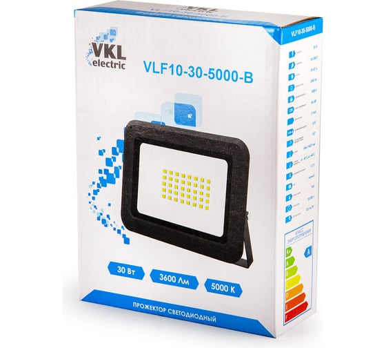 Прожектор VKL electric LED 30W VLF10-30-5000-B 5000К 3600Лм 220V IP65 черный 1/40 1199080