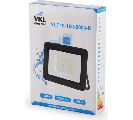 Прожектор VKL electric LED 100W VLF10-100-5000-B 5000К 12000Лм 220V IP65 черный 1/10 1199082