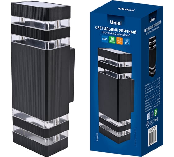 Светильник уличный архитектурный накладной Uniel, под 2 лампы E27, 2x60 Вт, IP65, черный UUL-S18A 2x60W/E27 IP65 BLACK UL-00012919 1