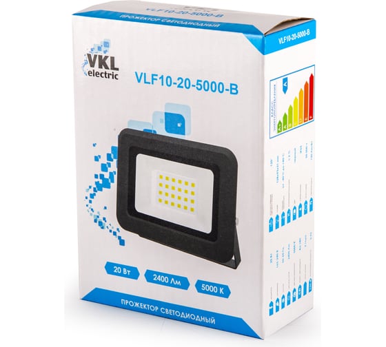 Прожектор VKL electric LED 20W VLF10-20-5000-B 5000К 2400Лм 220V IP65 черный 1/60 1199079