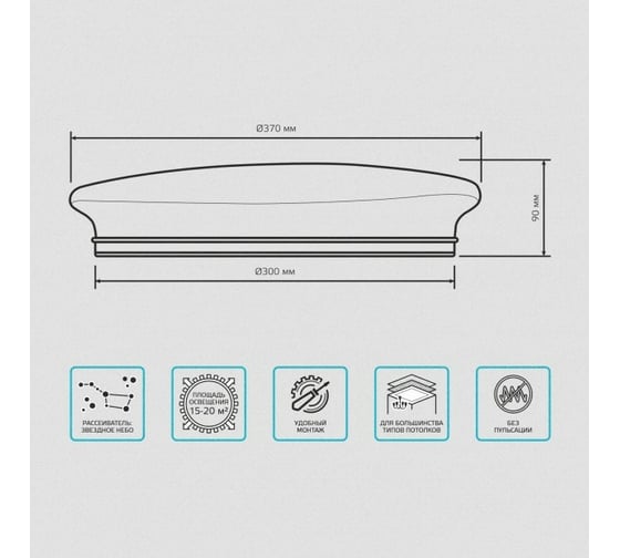 Светильник Gauss Basic Space Stone НПС 24W 2050lm 4000K 220-240V IP20 370*340*90 LED 1/20 995438224