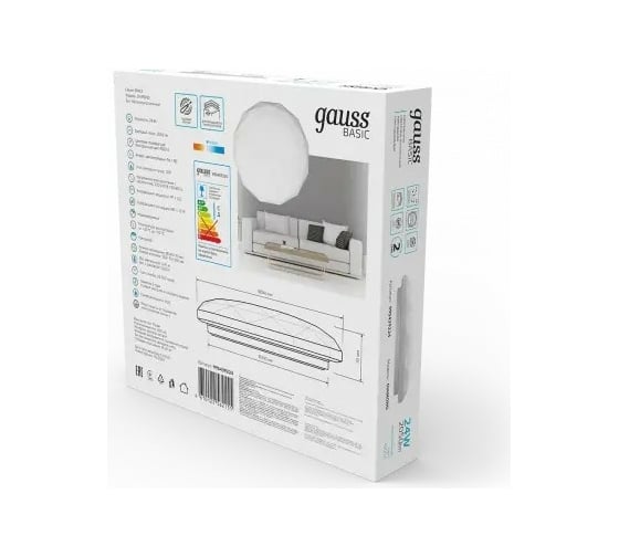 Светильник Gauss Basic Space Diamond НПС 24W 2050lm 4000K 220-240V IP20 340х300х75 995439224