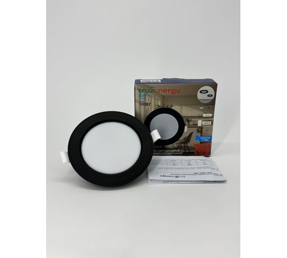 Светильник светодиодный truEnergy ультратонкий круг 7W 4000K 500Lm D117мм пластик черный 10087