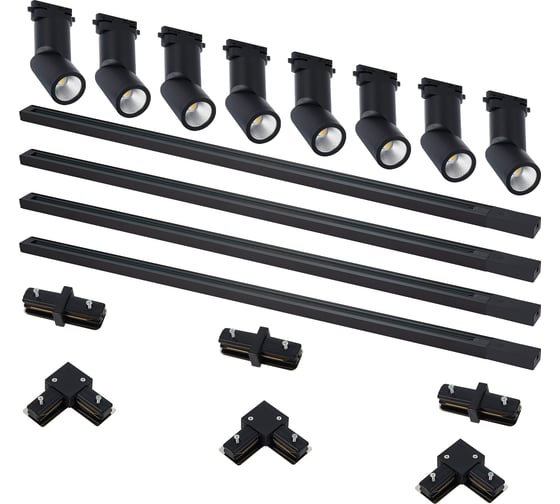 Комплект трековый ST LUCE черный, 6 светильников, 4 шинопровода, коннекторы, ST650.436.10, ST001.419.00, ST002.419.00, ST002.429.00 ST2650.430.08