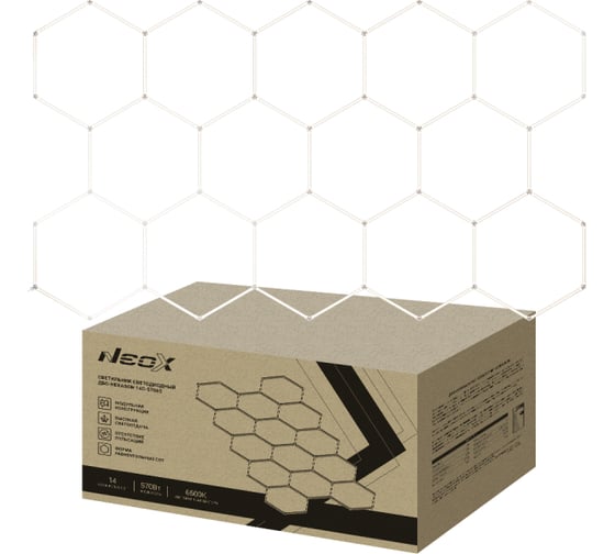 Светильник светодиодный NEOX ДБО-HEXAGON 14С-57065 570Вт 230В 6500К 14 сот 0.5м шнур с вилкой 4027х2325мм 4690612066653
