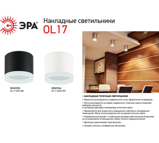 Накладной светильник ЭРА OL17 GX53 WH подсветка, под GX53 40/960 Б0049044