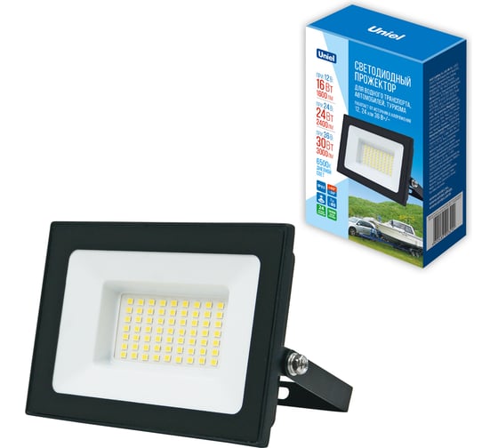 Прожектор Uniel ULF-F70 30W/6500K IP65 12/24/36V BLACK UL-00012873
