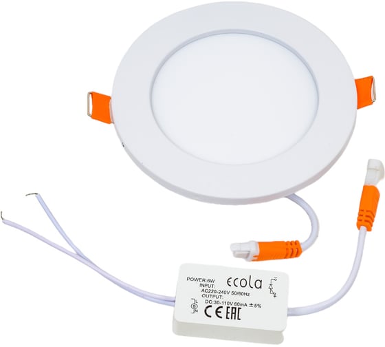 Встраиваемый круглый даунлайт с драйвером Ecola LED downlight 6W 220V 6500K 120x20 DRRD60ELC 1