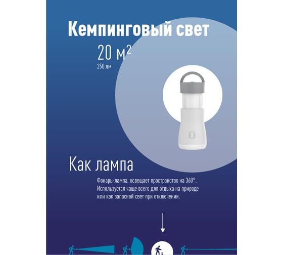 Светодиодный фонарь светильник КОСМОС 3Вт, кемпинг 5Вт, 3,7В 1200mAh литиевый аккумулятор KOCAc6017LED