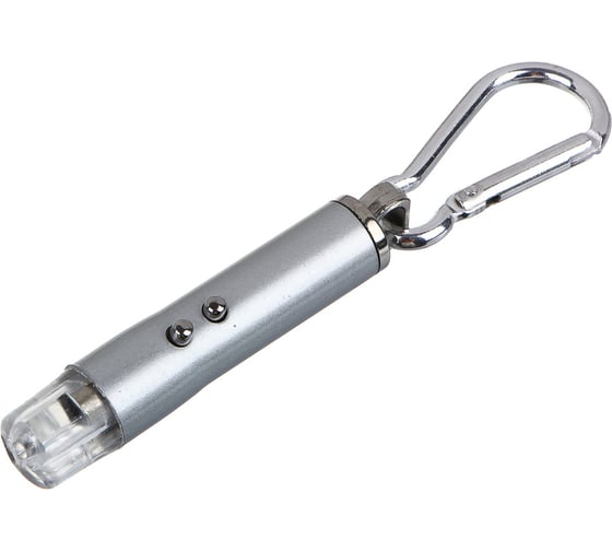 Фонарик-брелок на карабине ЕРМАК 1 LED + УФ + лазер, 3xLR44, алюминий, 6,6х1,2 см 198-072