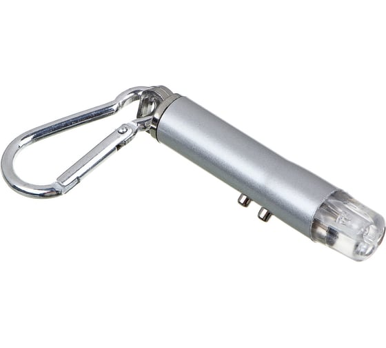Фонарик-брелок на карабине ЕРМАК 1 LED + УФ + лазер, 3xLR44, алюминий, 6,6х1,2 см 198-072
