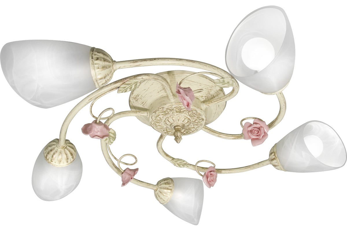 Потолочная люстра ПЕТРАСВЕТ 5 плафонов с листочками и цветами S2217-5 ...